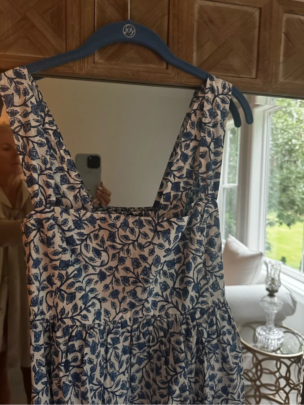 J. Crew Blue and White Floral Border Maxi Dress